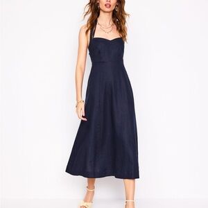 Boden Halter Linen Dress in navy blue size 12R